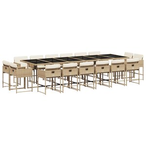 vidaXL Ensemble à manger de jardin et coussins 17 Pièces beige
