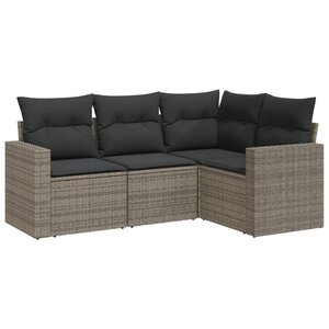 vidaXL Salon de jardin 4 Pièces avec coussins gris résine tressée