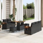 Ensemble de canapés de jardin vidaXL 8 pièces avec coussins noir poly rattan acacia