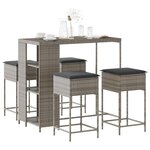 vidaXL Ensemble de bar de jardin 5 Pièces avec coussins gris poly rotin