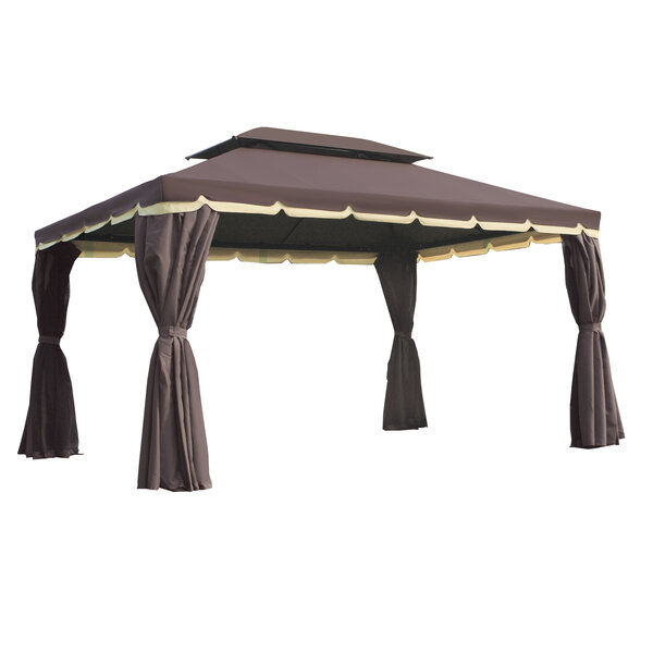 Tonnelle barnum pavillon de jardin style colonial double toit toile moustiquaires et toiles amovibles 3 9L x 2 9l x 2 8H m chocolat