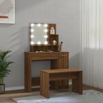 vidaXL Ensemble de coiffeuse avec LED Chêne marron Bois d'ingénierie