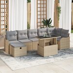Ensemble de Canapés de Jardin 8 Pièces avec Coussins Beige Poly Rattan