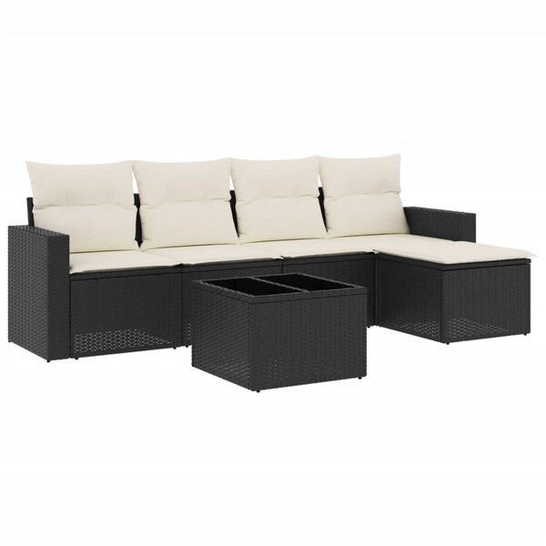 vidaXL Salon de jardin 6 Pièces avec coussins noir résine tressée