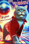 Carte ANNIVERSAIRE Chat avec une veste en cuir Rouge Brillant et Enveloppe 12x17 5cm 70's disco Boule à facettes Animal de compagnie déguisé dancefloor discothèque boîte de nuit années 1970