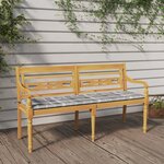 vidaXL Banc Batavia coussin à motif de carreaux gris 150cm Bois teck