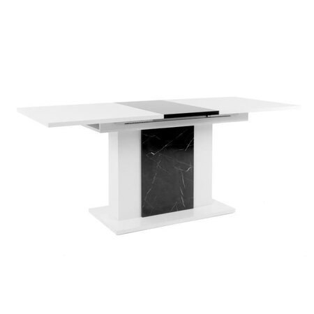 Table a manger extensible 140/180x80x77cm - Blanc brillant et Marbre foncé - BRUGGE