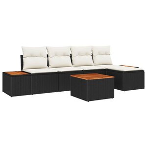 vidaXL Ensemble de canapé de jardin avec coussin 6 Pièces Noir Poly rotin