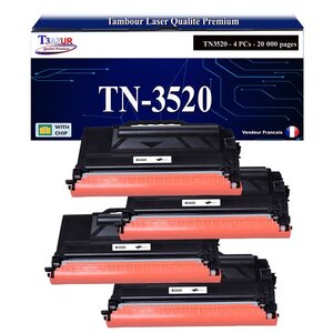 T3AZUR - 4x Toners compatibles avec Brother TN-3520 TN 3520 pour Brother HL-L6400DW L6400DWT L6250DW MFC-L6900DW L6750DW Noir - 20 000 pages