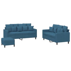 vidaXL Ensemble de canapés 3 Pièces avec coussins Bleu Velours