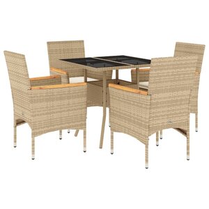 vidaXL Ensemble à manger de jardin et coussins 5 Pièces beige rotin verre