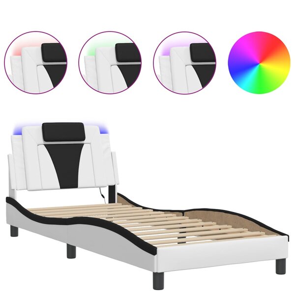 vidaXL Cadre de lit avec lumières LED blanc noir 90x190 cm similicuir