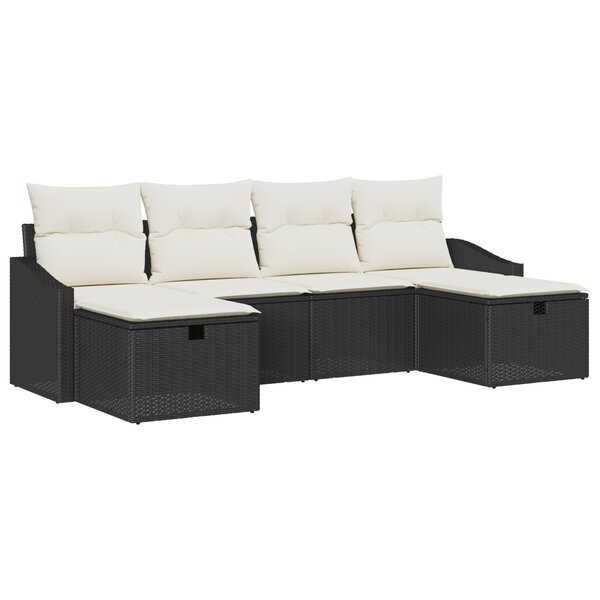 vidaXL Ensemble de Canapés de Jardin de 6 Pièces avec Coussins Noir Poly Rattan