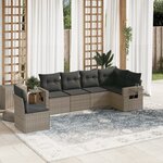 vidaXL Salon de jardin 6 Pièces avec coussins gris résine tressée