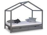 Lit cabane enfant  90x200  avec tiroirs bois Gris