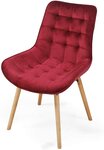 Lot de 2 chaises de salon salle à manger pied en bois et velours rouge foncé 01_0000543