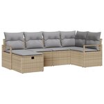 Ensemble de canapé de jardin vidaXL 6 pièces avec coussins beige en rotin poly