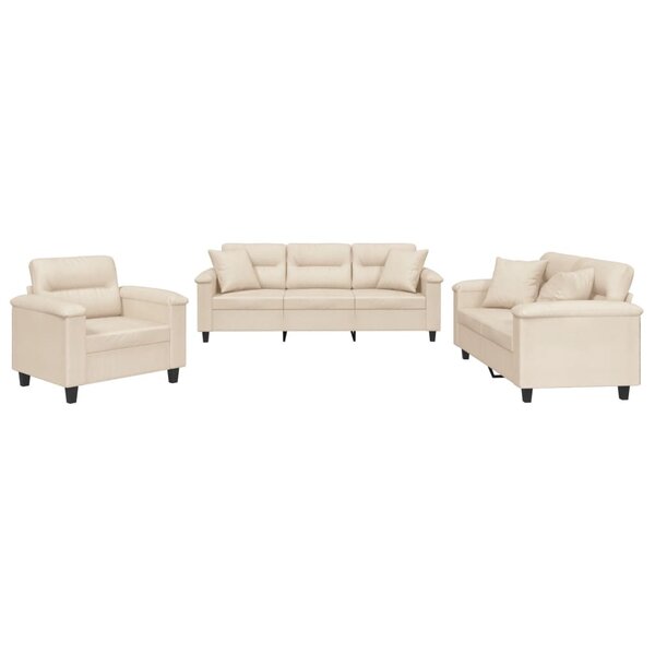 vidaXL Ensemble de canapés 3 Pièces avec coussins Beige Tissu microfibre
