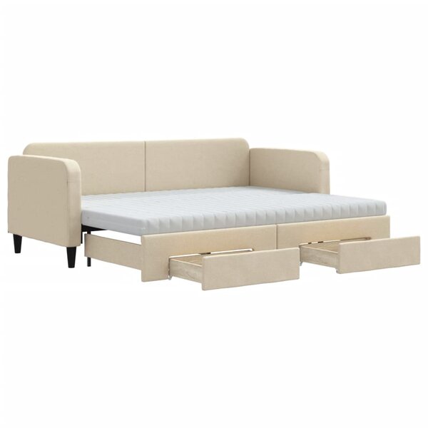vidaXL Lit de jour avec gigogne et tiroirs crème 80x200 cm tissu