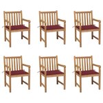 vidaXL Chaises de jardin lot de 6 avec coussins bordeaux Bois de teck