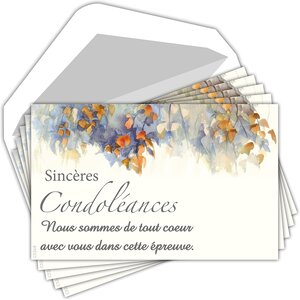 Lot 5 cartes remerciements condoléances +5 enveloppes blanches format 9x14cm