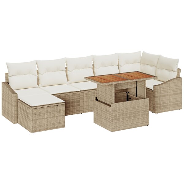 vidaXL Set de jardin 8 pièces avec coussins beige poly rattan acacia