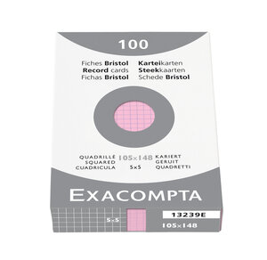 étui de 100 fiches Bristol Rose 74x105 mm quadrillage 5x5 EXACOMPTA