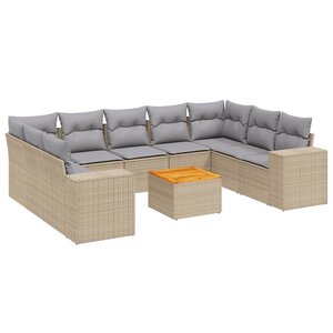 vidaXL Salon de jardin avec coussins 10 Pièces beige résine tressée