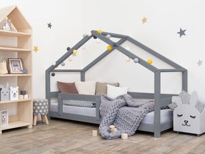 Lit cabane enfant en bois massif Gris - 120 x 190 cm