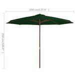 vidaXL Parasol avec mât en bois 350 cm Vert