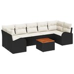 Ensemble de Canapés de Jardin 8 Pièces avec Coussins Noir Poly Rattan Acacia