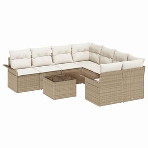 vidaXL Ensemble de canapé de jardin 9 Pièces Beige et crème polyrotin