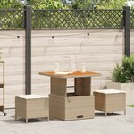 Ensemble de salle à manger de jardin 3 pièces avec coussins en beige en poly rotin et acacia