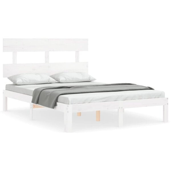 vidaXL Cadre de lit avec tête de lit blanc petit double bois massif