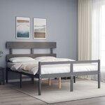 vidaXL Lit pour personne âgée tête de lit gris très grand bois massif
