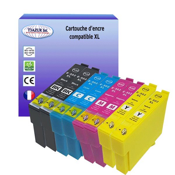 8 cartouches compatibles avec epson 502xl pour epson workforce wf2860dwf  wf2865dwf  wf2880dwf  wf2885dwf