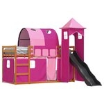 vidaXL Lit superposé avec toboggan et rideaux rose 90x200 cm
