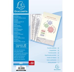 Sachet de 50 pochettes perforées polypropylène lisse 6/100e - A4 - Cristal EXACOMPTA