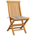 vidaXL Chaises de jardin et coussins à carreaux gris 6 Pièces Teck massif