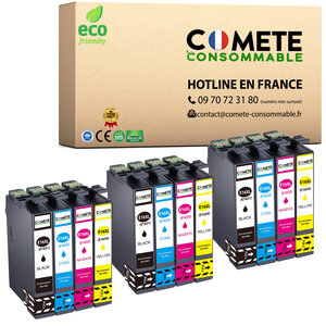 CARTOUCHE d'Encre 16XL - pack de 12 - Compatible avec EPSON 16 XL T1631 Stylo Plume - pour Cartouche Epson WF 2510 Epson Workforce WF 2630 (3 Noirs 3 Cyan 3 Magenta 3 Jaunes)-COMETE  Marque française