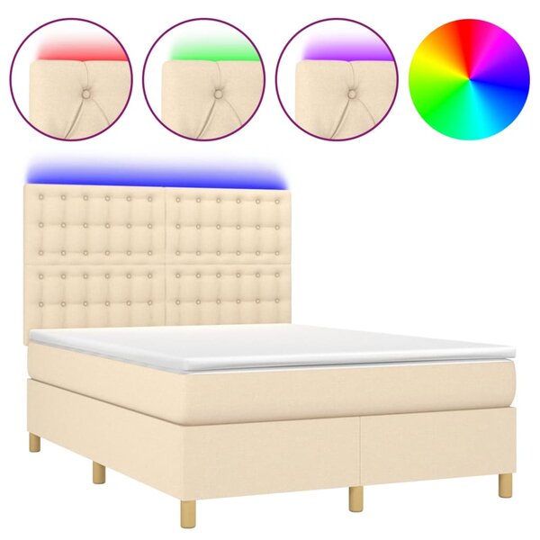 vidaXL Sommier à lattes de lit et matelas et LED Crème 140x200cm Tissu