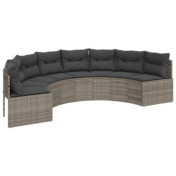 vidaXL Canapé de jardin avec coussins demi-rond gris résine tressée