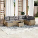 vidaXL Salon de jardin avec coussins 9 Pièces beige résine tressée