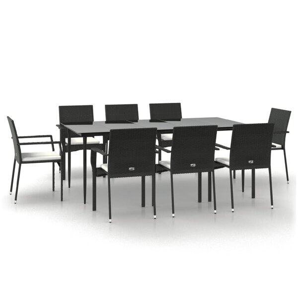 vidaXL Ensemble à manger jardin 9Pièces et coussins noir résine tressée