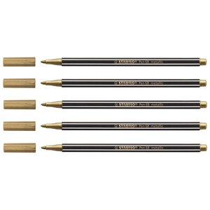 Stylo feutre Pen 68 metallic pointe moyenne or x 5 STABILO