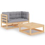 vidaXL Salon de jardin 3 Pièces avec coussins Bois de pin massif