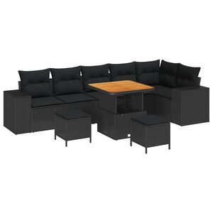 vidaXL Ensemble de canapé de jardin avec coussin 9 Pièces Noir polyrotin