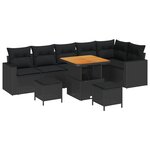 Set de Canapés de Jardin 9 Pièces avec Coussins Noir Poly Rattan Acacia