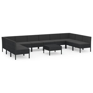 vidaXL Salon de jardin 11 Pièces avec coussins Résine tressée Noir