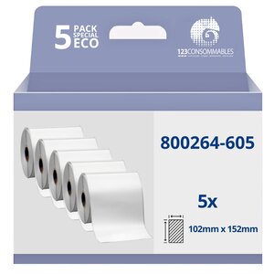Pack de 5 Rouleaux étiquette compatible Zebra 800264-605 thermo 2000D 102mm x 152mm